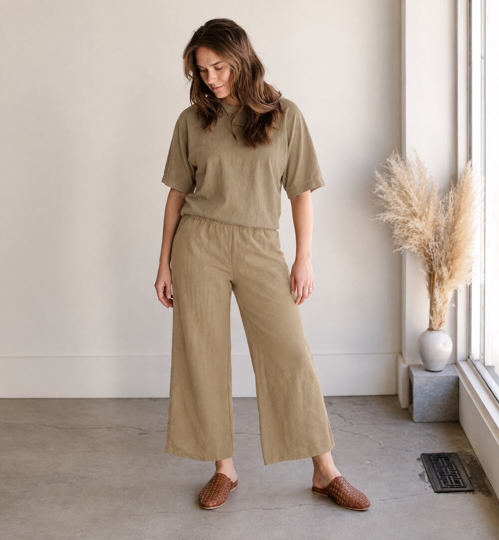 The Simple Folk Women’s Organic Cotton Cropped Wide Leg Pants Tan 12